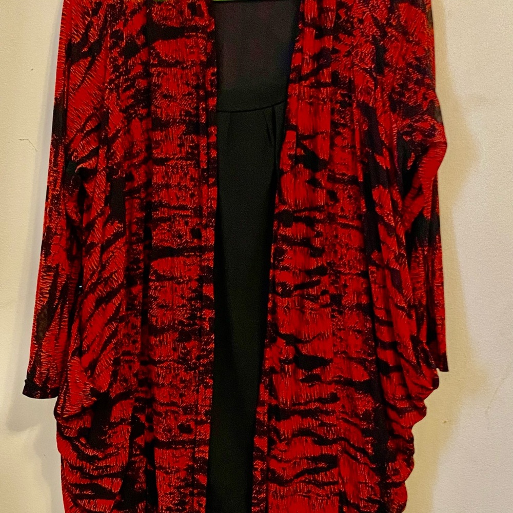 Elegant Red and Black Women's Cardigan